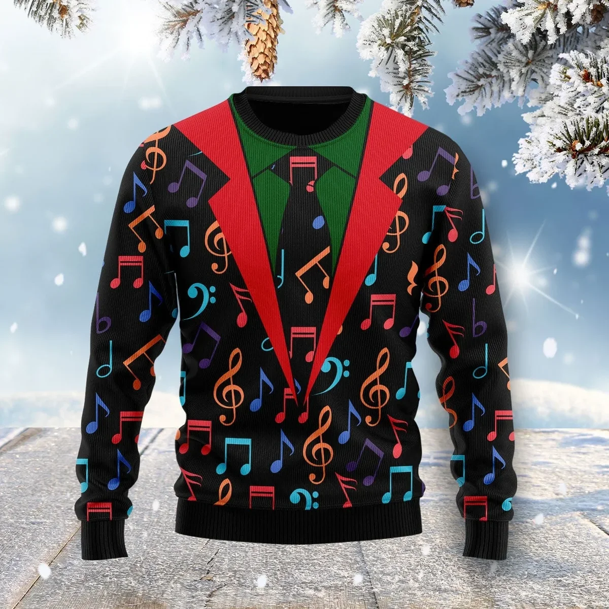 Colorful Music Note Ugly Christmas Sweater Xmas Outfit Gifts For Music Lovers