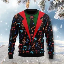 Colorful Music Note Ugly Christmas Sweater Xmas Outfit Gifts For Music Lovers