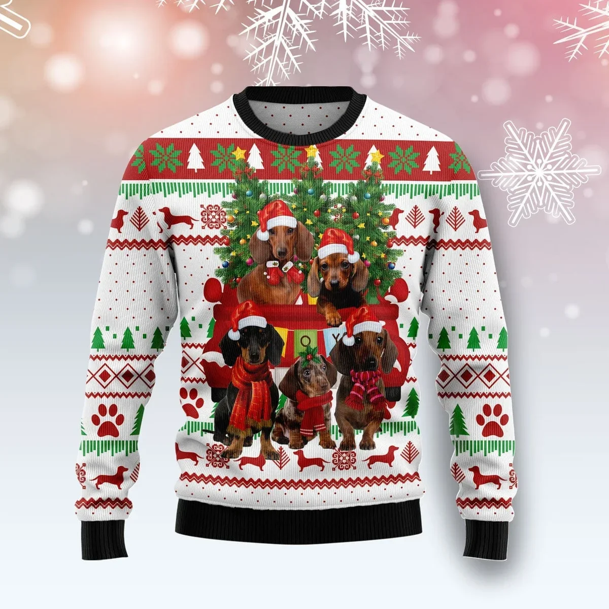Dachshund Red Truck Ugly Christmas Sweater Xmas Vacation Outfit Gifts For Dog Lovers