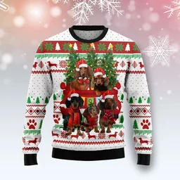 Dachshund Red Truck Ugly Christmas Sweater Xmas Vacation Outfit Gifts For Dog Lovers