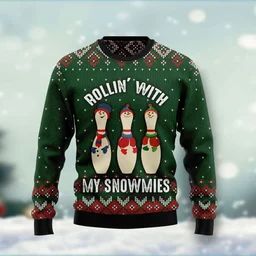 Bowling Rollin With My Snowmies Ugly Xmas Sweater Cold Weather Clothes Gifts For Snowman Lovers
