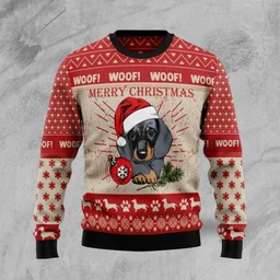 Dachshund Woof Merry Christmas Ugly Christmas Sweater Xmas Sweater Dachshund Lovers Gifts