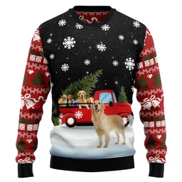 Golden Retriever Red Truck Ugly Christmas Sweater Xmas Outfit Golden Retriever Lovers Gifts