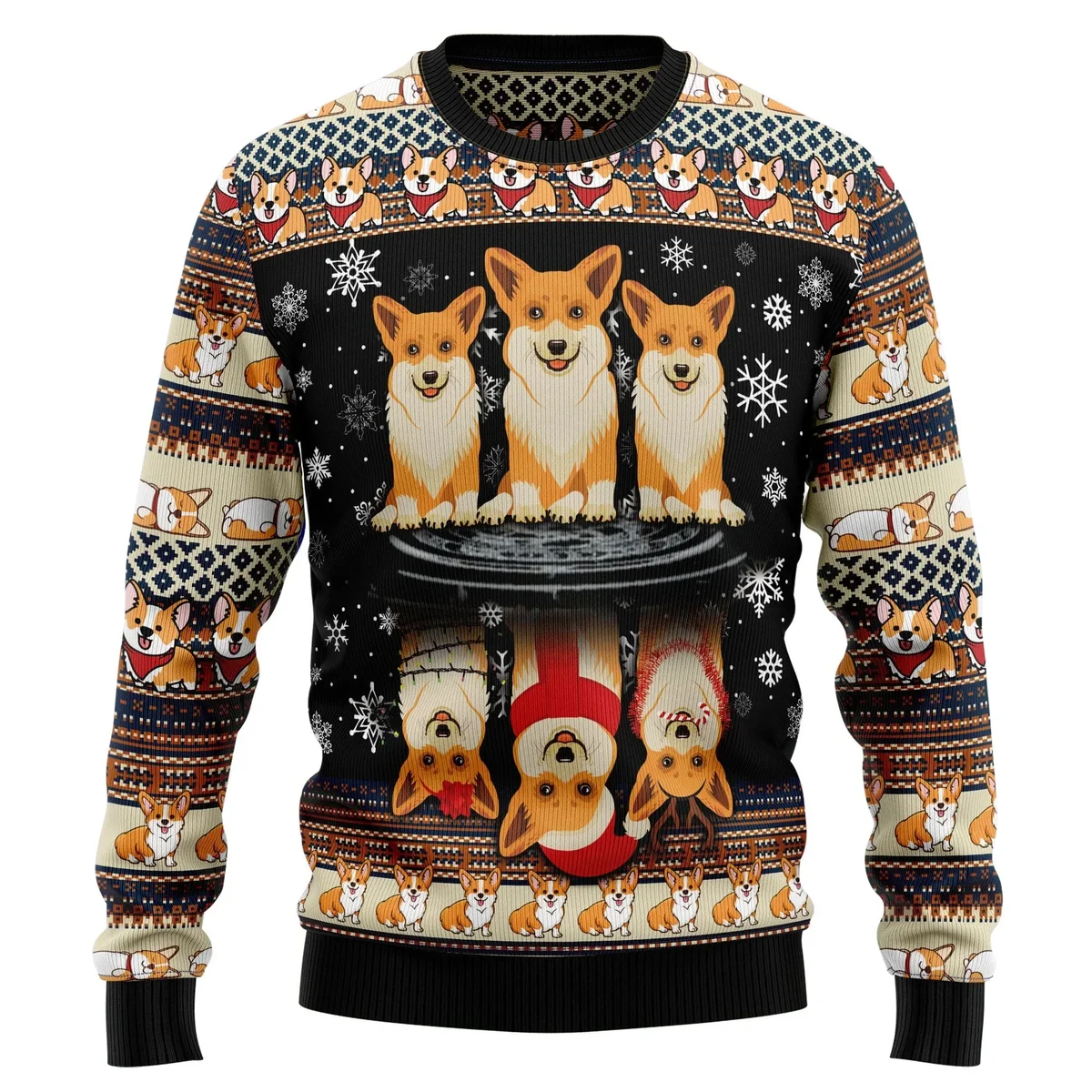 Corgi Water Reflection Ugly Christmas Sweater Winter Clothing Xmas Gifts For Corgi Lovers