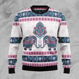 Elephant Mandala Ugly Christmas Sweater Christmas Day Outfit Gifts For Elephant Lovers