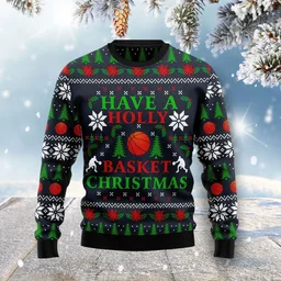 Holly Basket Basketball Ugly Christmas Sweater Xmas Party Clothes Gifts For Basketball Lovers