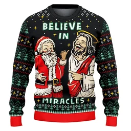 Jesus Believe In Miracle Ugly Christmas Sweater Xmas Vacation Clothing Gifts For Christian