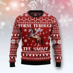 Horse Through The Snow Ugly Christmas Sweater Christmas Day Outfit Xmas Gifts For Horse Lovers