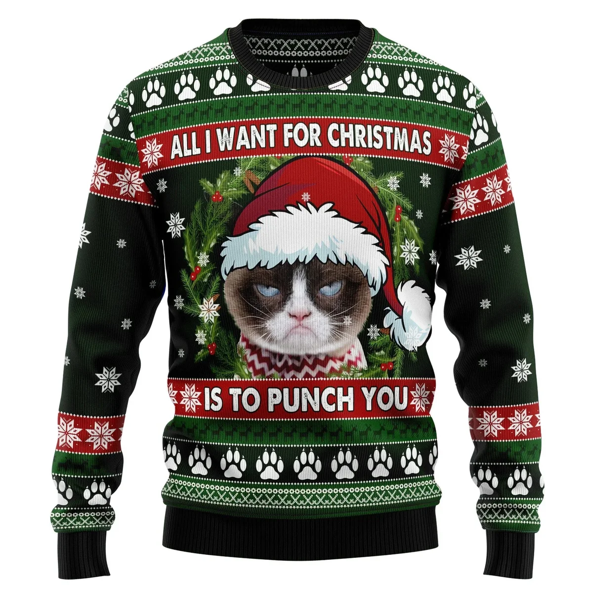 Grumpy Cat Punch You Ugly Christmas Sweater Christmas Day Clothes Gifts Idea For Cat Lovers