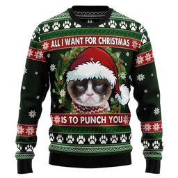 Grumpy Cat Punch You Ugly Christmas Sweater Christmas Day Clothes Gifts Idea For Cat Lovers