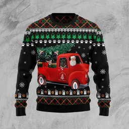 Scottish Terrier And Red Truck Ugly Xmas Sweater Cold Weather Clothes Gifts For Car Lovers