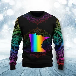 Minnesota Rainbow Mandala Ugly Christmas Sweater Xmas Party Outfits Gifts For Husband