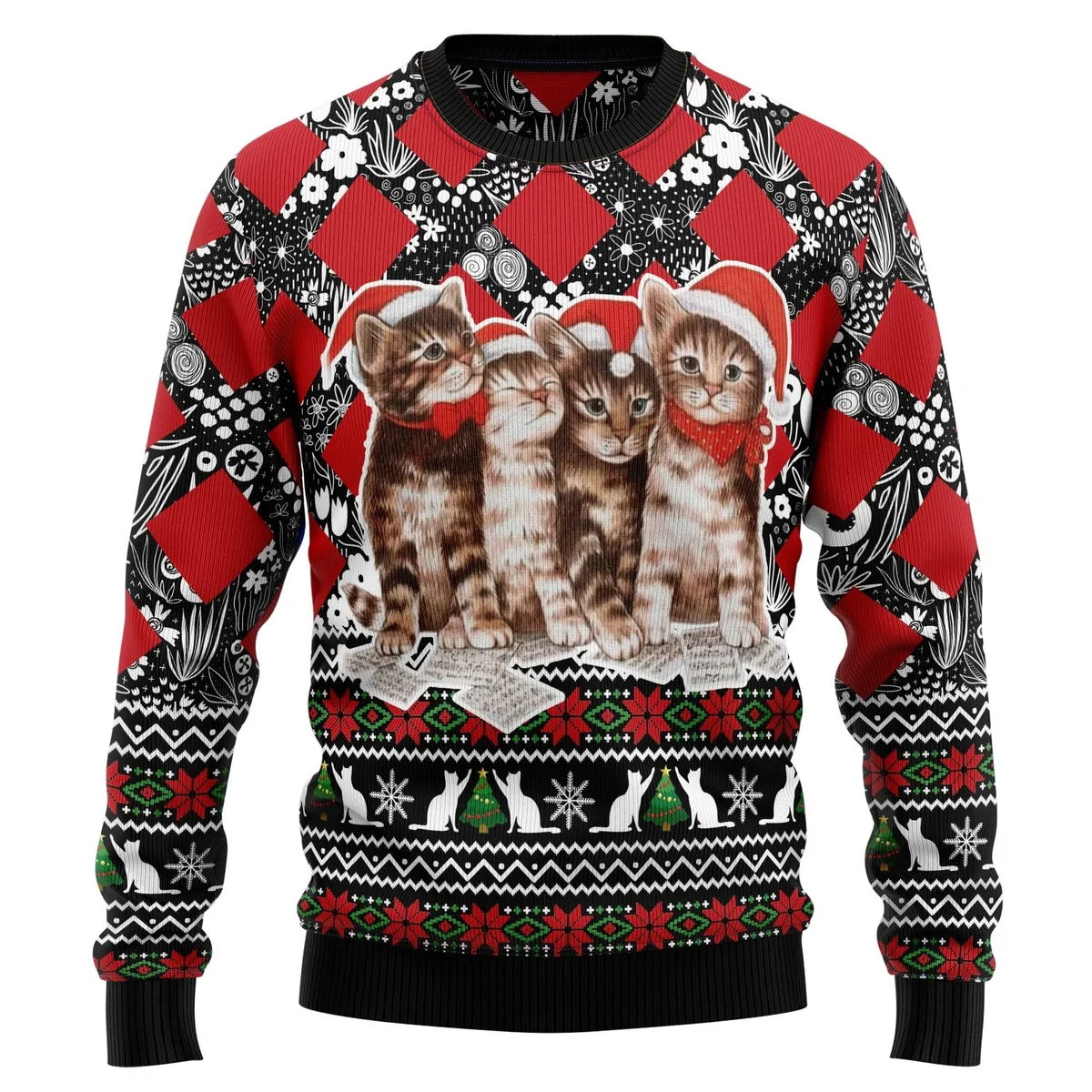 Kitten Santa Hat Ugly Christmas Sweater Xmas Party Clothes Christmas Gifts For Cat Lovers