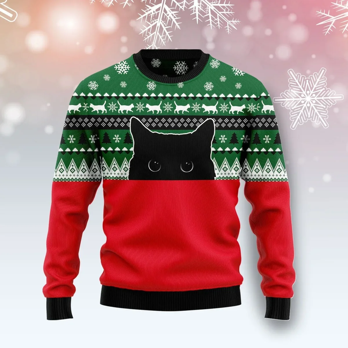 Meow Meow Black Cat Ugly Christmas Sweater Christmas Vacation Outfit Gifts For Cat Lovers