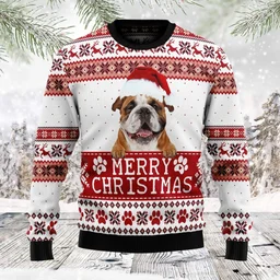 Merry Christmas Bulldog Ugly Christmas Sweater  Xmas Vacation Outfit Gifts For Dog Lovers