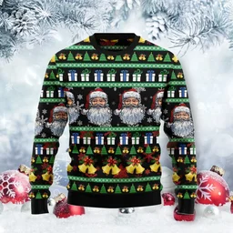 Santa Claus Jingle Bell Ugly Christmas Sweater Festive Holiday Outfit Xmas Gifts For Dad