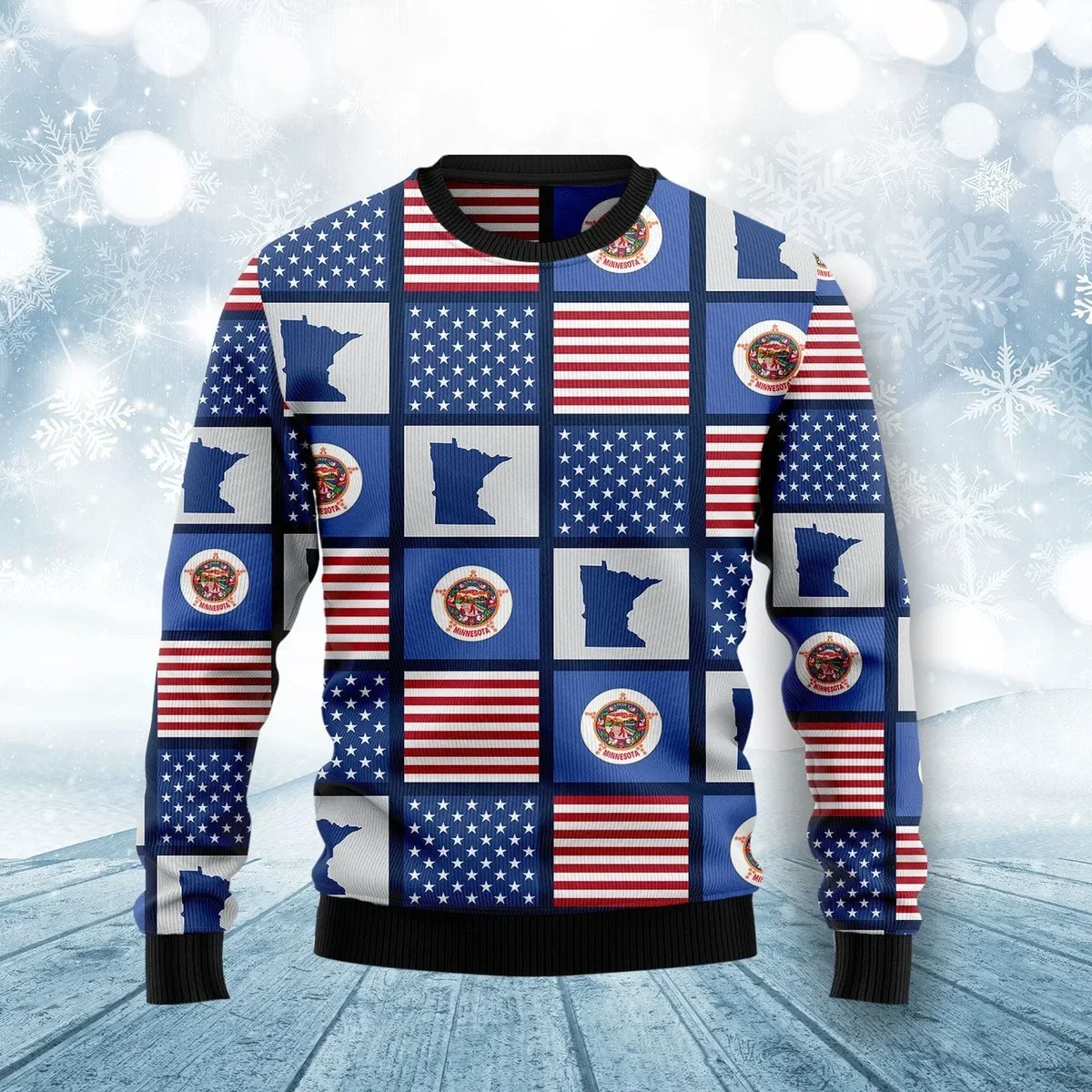 Minnesota American Flag Ugly Christmas Sweater Festive Clothing Xmas Gifts For Dad