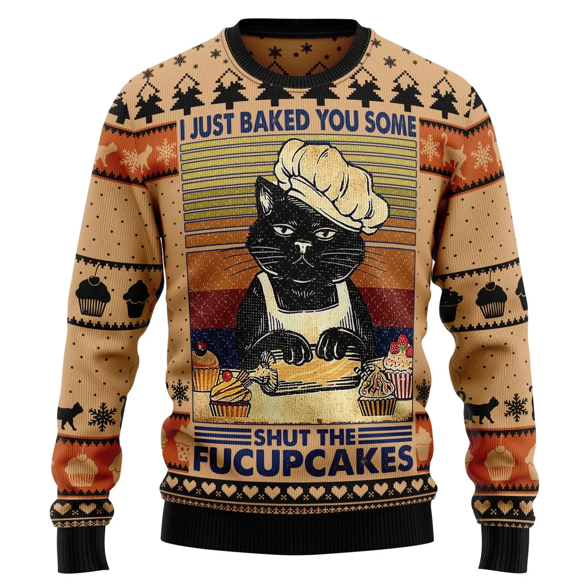 Shut The Fucupcakes Ugly Christmas Sweater Christmas Outfit Gifts For Cat Lovers