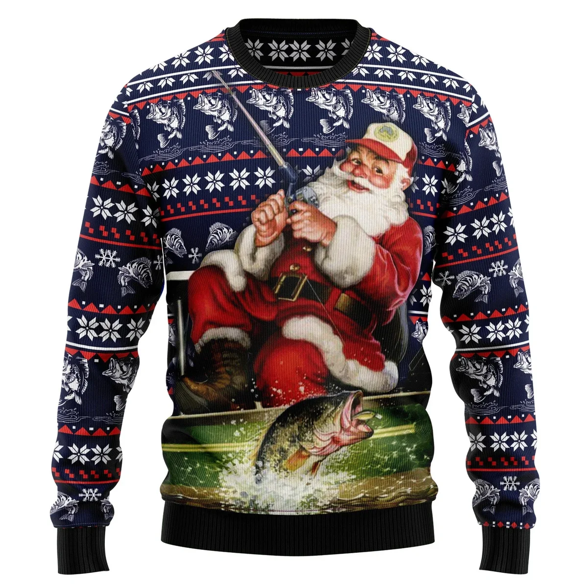 Santa Fishing Ugly Christmas Sweater Xmas Outfit Gifts For Santa Lovers