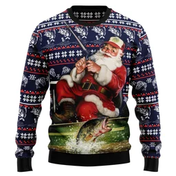 Santa Fishing Ugly Christmas Sweater Xmas Outfit Gifts For Santa Lovers