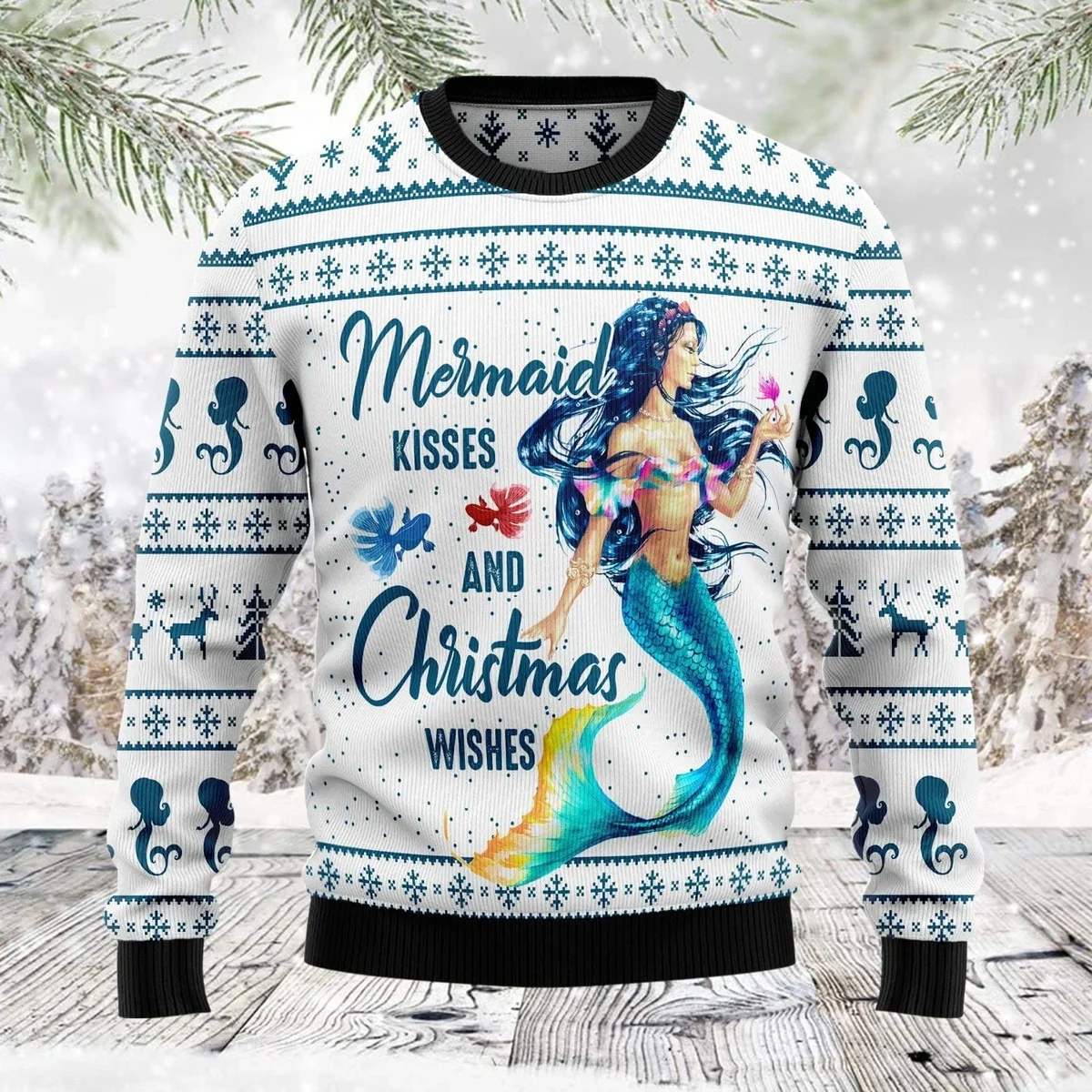 Mermaid Kisses And Christmas Wishes Ugly Christmas Sweater Festive Clothing Xmas Gifts