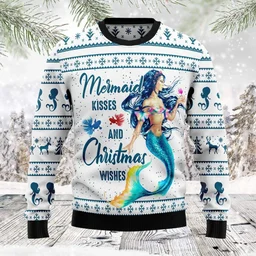 Mermaid Kisses And Christmas Wishes Ugly Christmas Sweater Festive Clothing Xmas Gifts