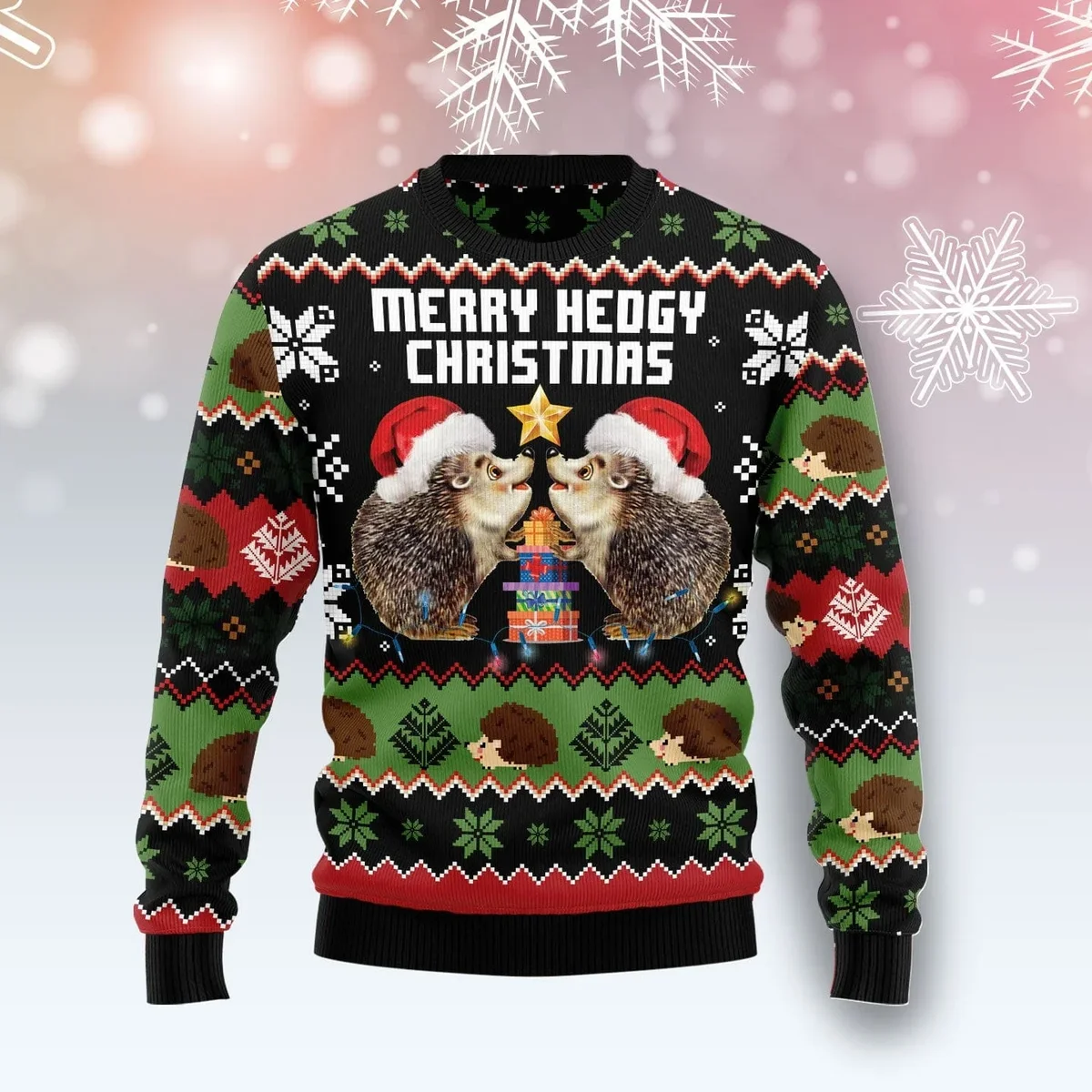 Merry Hedgy Christmas Ugly Christmas Sweater Festive Clothing Gifts For Hedgehog Lovers