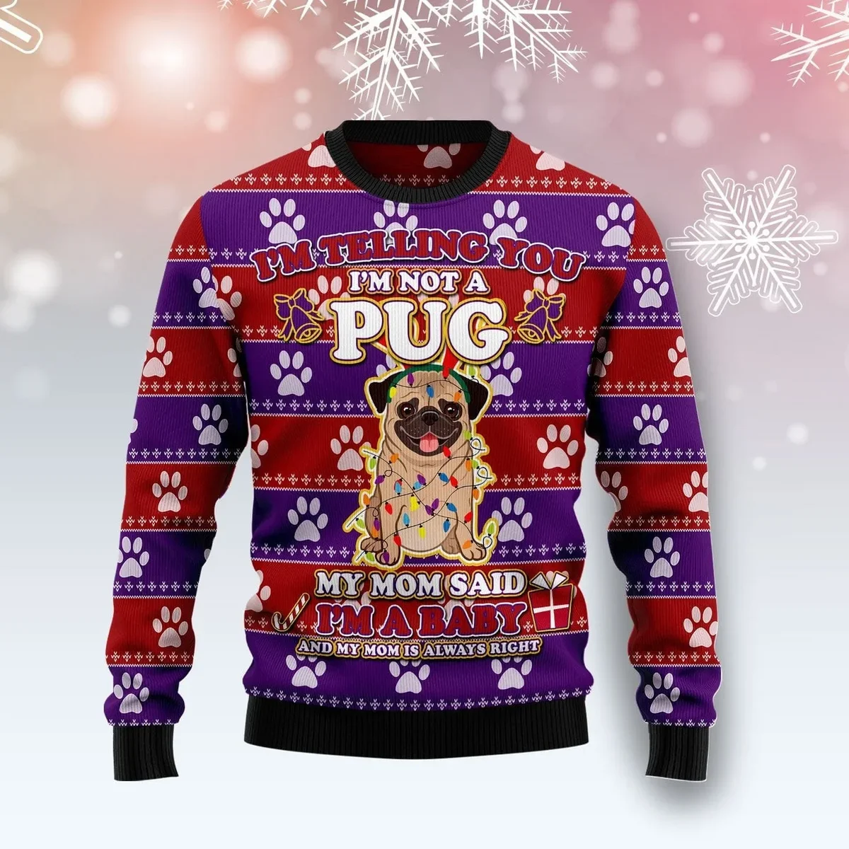 Pug Baby Christmas Ugly Christmas Sweater Xmas Outfit Gifts For Dog Lovers