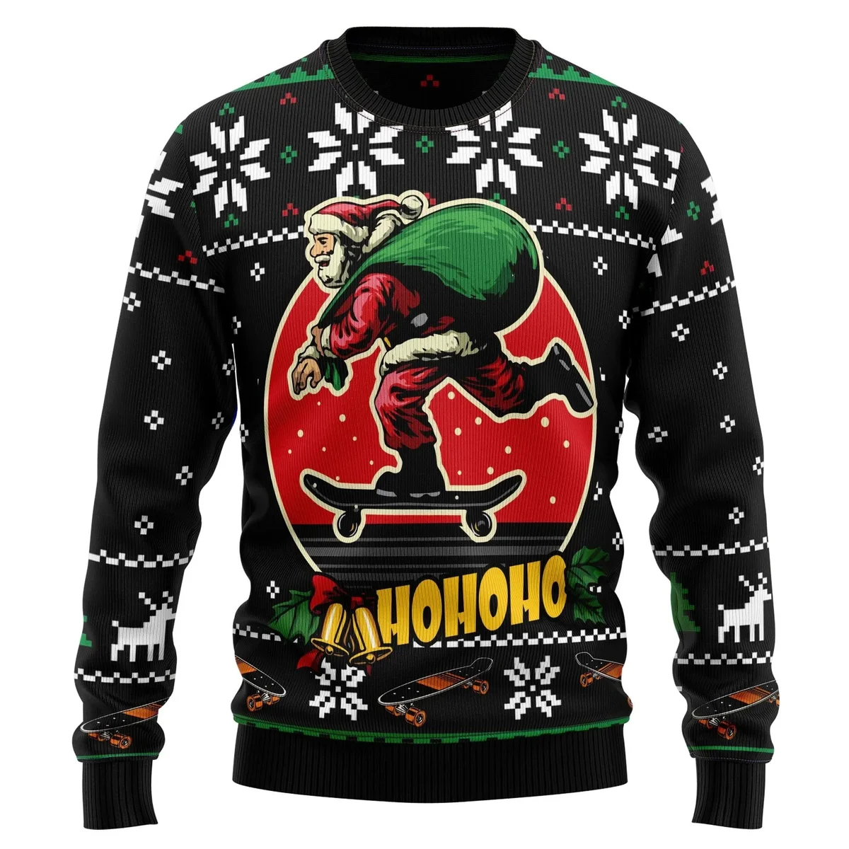 Santa Claus Skateboard Ugly Christmas Sweater Xmas Party Clothes Gifts For Santa Lovers