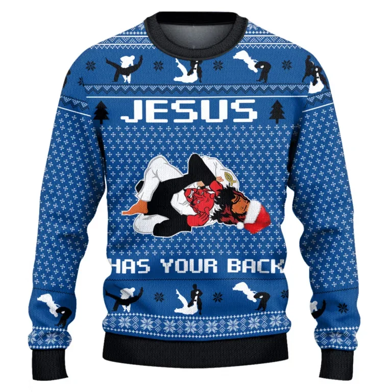 Jesus Has Your Back Ugly Christmas Sweater Clothes To Get For Xmas Gifts For Christian