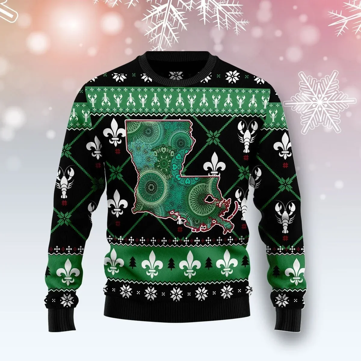 Louisiana Usa Symbols Pattern Ugly Christmas Sweater Xmas Vacation Clothing Gifts For Her