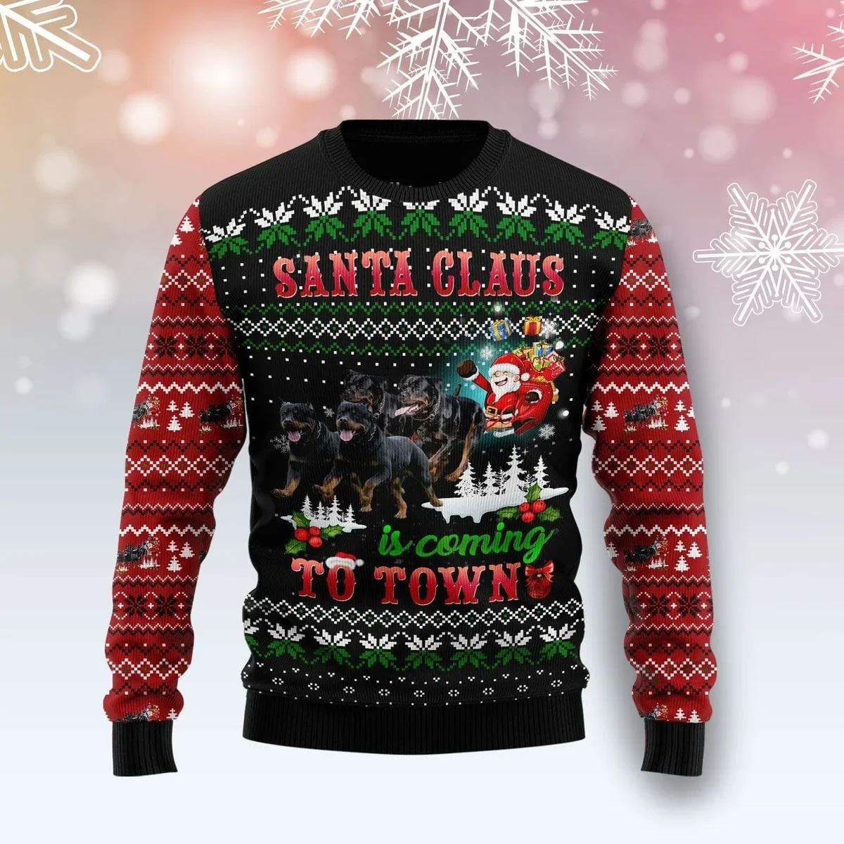 Rottweiler Town Christmas Ugly Christmas Sweater  Xmas Vacation Apparel Gifts For Him