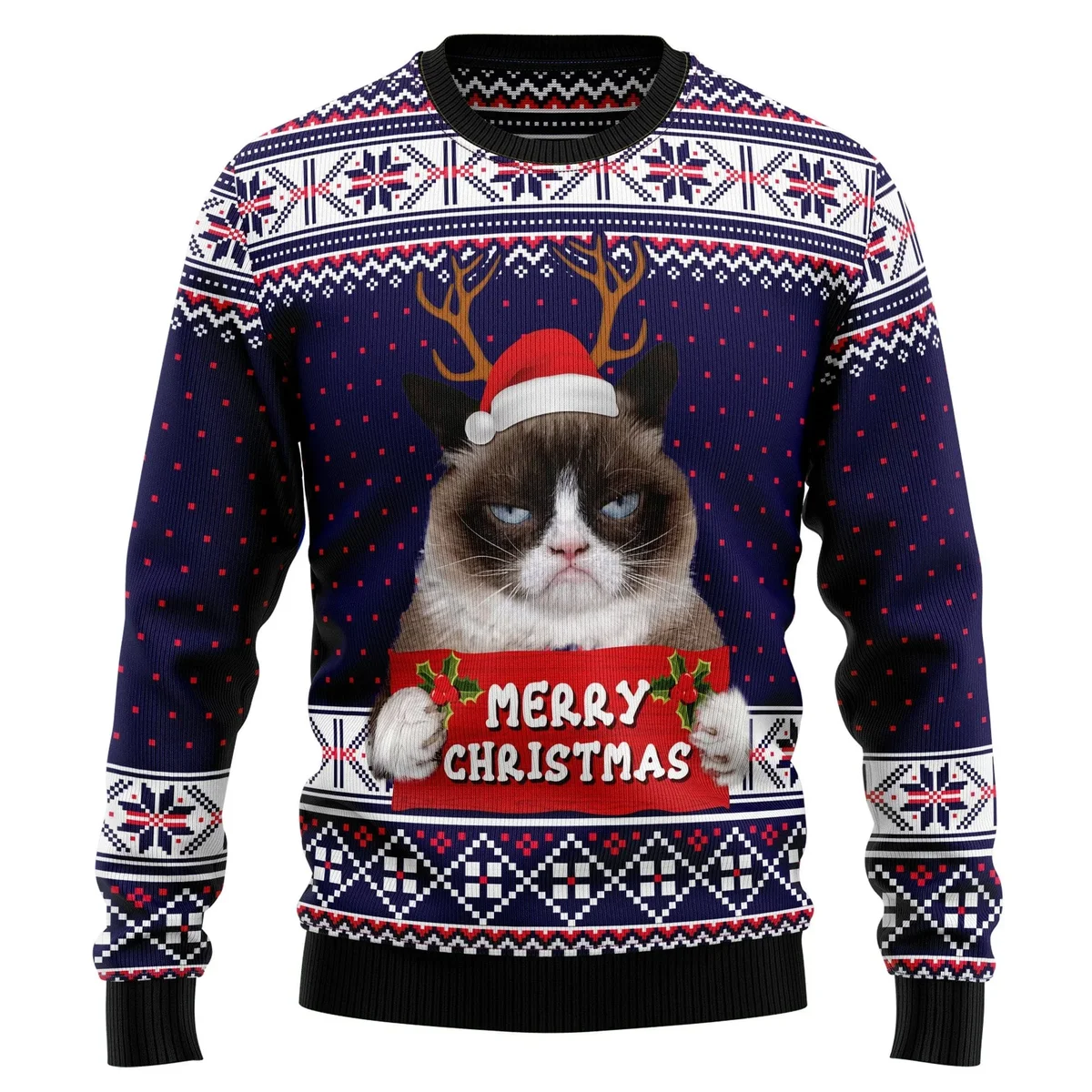 Grumpy Cat Merry Christmas Xmas Santa Hat Ugly Christmas Sweater Xmas Clothes Gifts For Cat Lovers