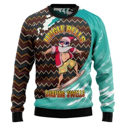 Jingle Bells Surfing Swells Ugly Christmas Sweater Funny Xmas Clothing Christmas Gifts