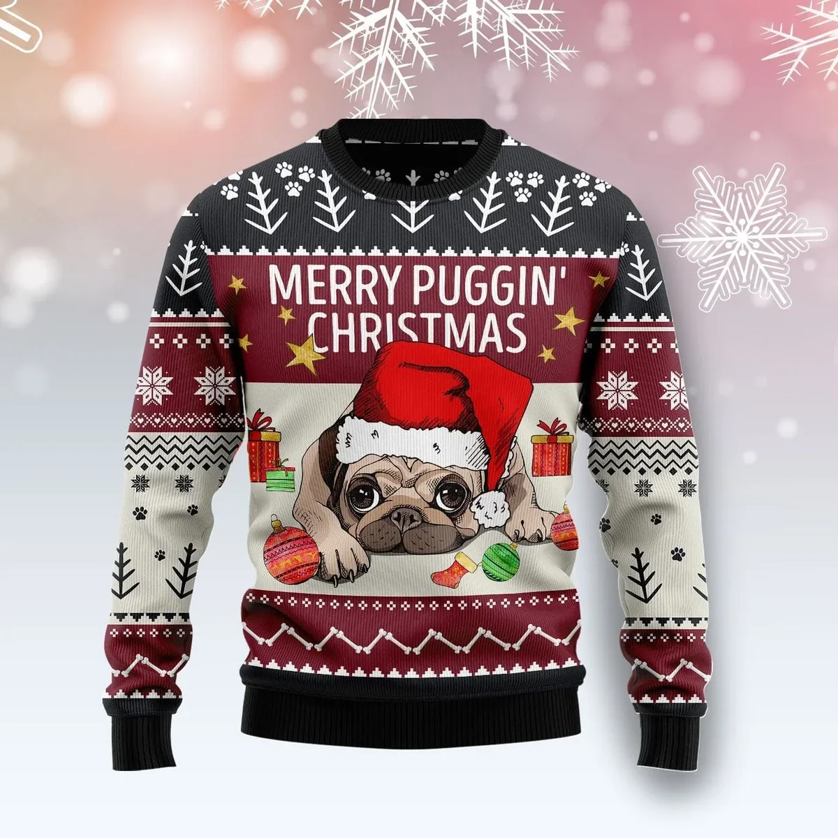 Merry Puggin Christmas Ugly Christmas Sweater Xmas Vacation Clothing Gifts For Dog Lovers