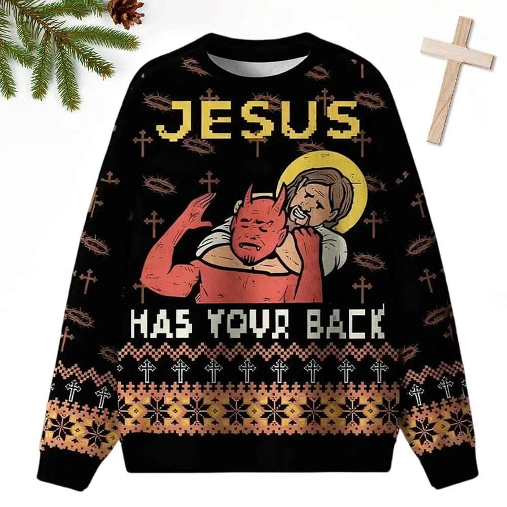 Jesus Has Your Back Ugly Christmas Sweater Xmas Vacation Outfit Gifts For Christian(1)
