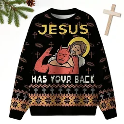 Jesus Has Your Back Ugly Christmas Sweater Xmas Vacation Outfit Gifts For Christian(1)