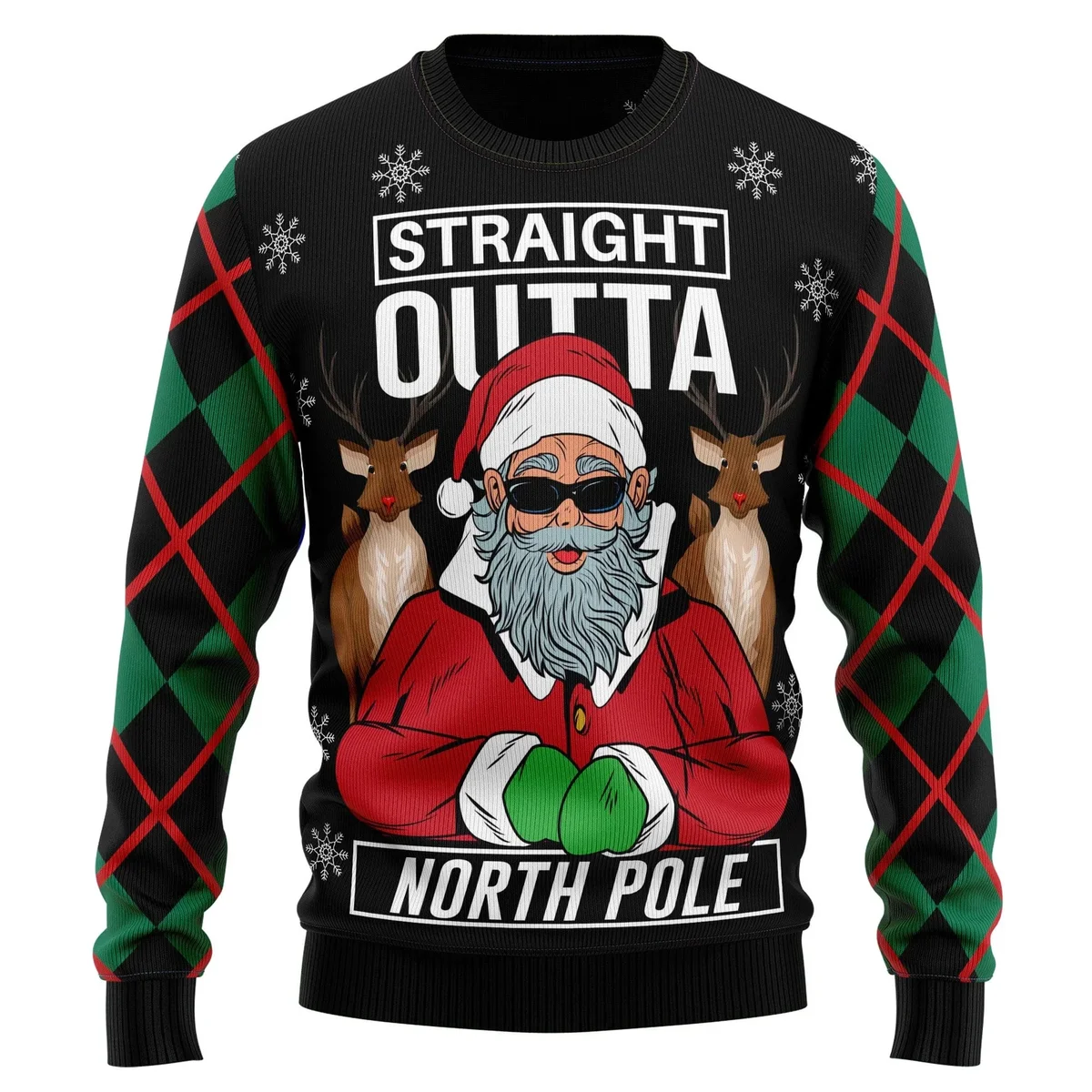 Santa Claus Straight Outta North Pole Ugly Christmas Sweater Xmas Outfit Gifts For Dad
