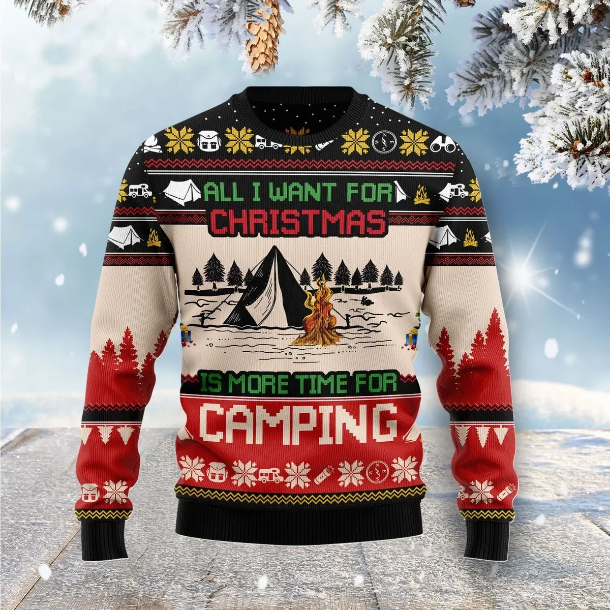 More Time For Camping Ugly Christmas Sweater Xmas Party Outfits Gifts For Camping Lovers