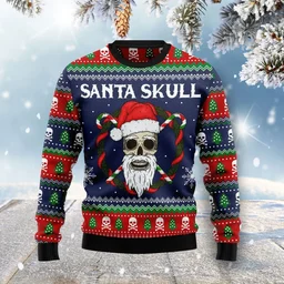 Santa Skull Ugly Xmas Sweater Xmas Party Clothes Gifts For Santa Lovers