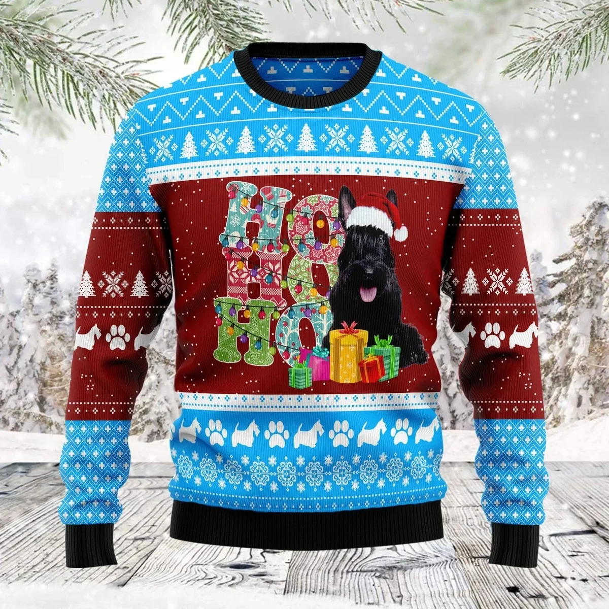 Hohoho Scottish Terrier Ugly Christmas Sweater Festive Clothing Xmas Gifts For Scottie Lovers