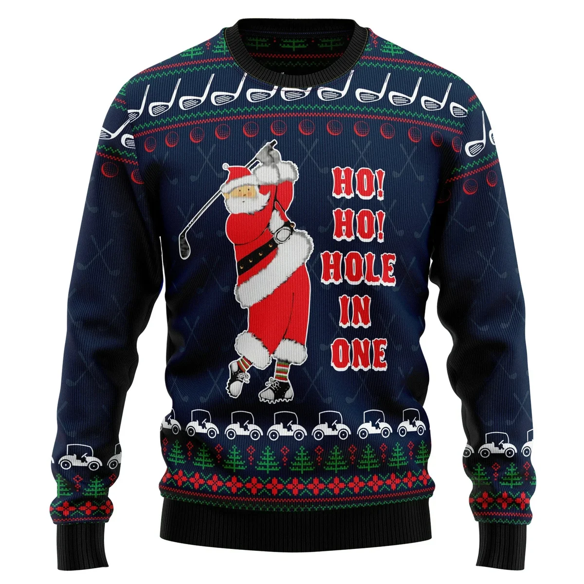 Ho Ho Hole In One Golfing Santa Ugly Christmas Sweater Festive Clothing Golfing Lovers Gifts