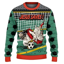 Jesus Saves Soccer Ugly Christmas Sweater Christmas Vacation Outfit Gifts For Christians