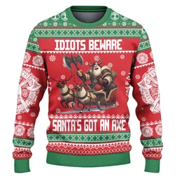 Idiots Beware Viking Ugly Christmas Sweater Clothes To Get For Christmas Gifts For Him