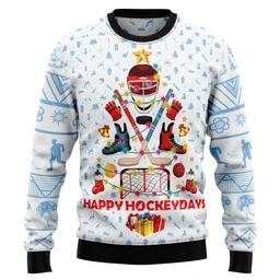 Happy Hockey Day Ugly Christmas Sweater Christmas Outfits Xmas Gifts For Hockey Lovers