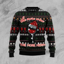 Red Wine More Merry Ugly Christmas Sweater Christmas Vacation Clothing Gifts For Him