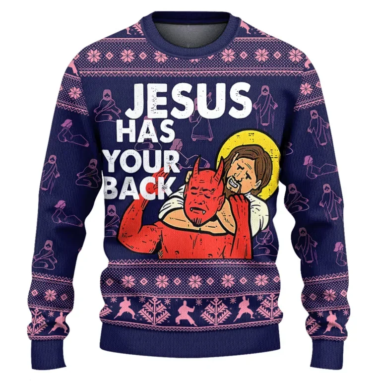 Jesus Has Your Back Ugly Christmas Sweater Xmas Vacation Outfit Gifts For Christian