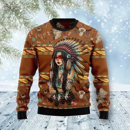 Native American Girl Ugly Christmas Sweater Xmas Outfit Gifts For Friends