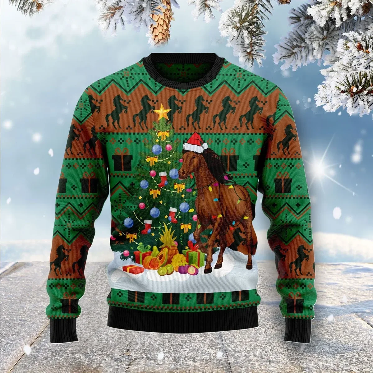 Horse Christmas Tree Ugly Christmas Sweater Xmas Clothing Xmas Gifts For Horse Lovers