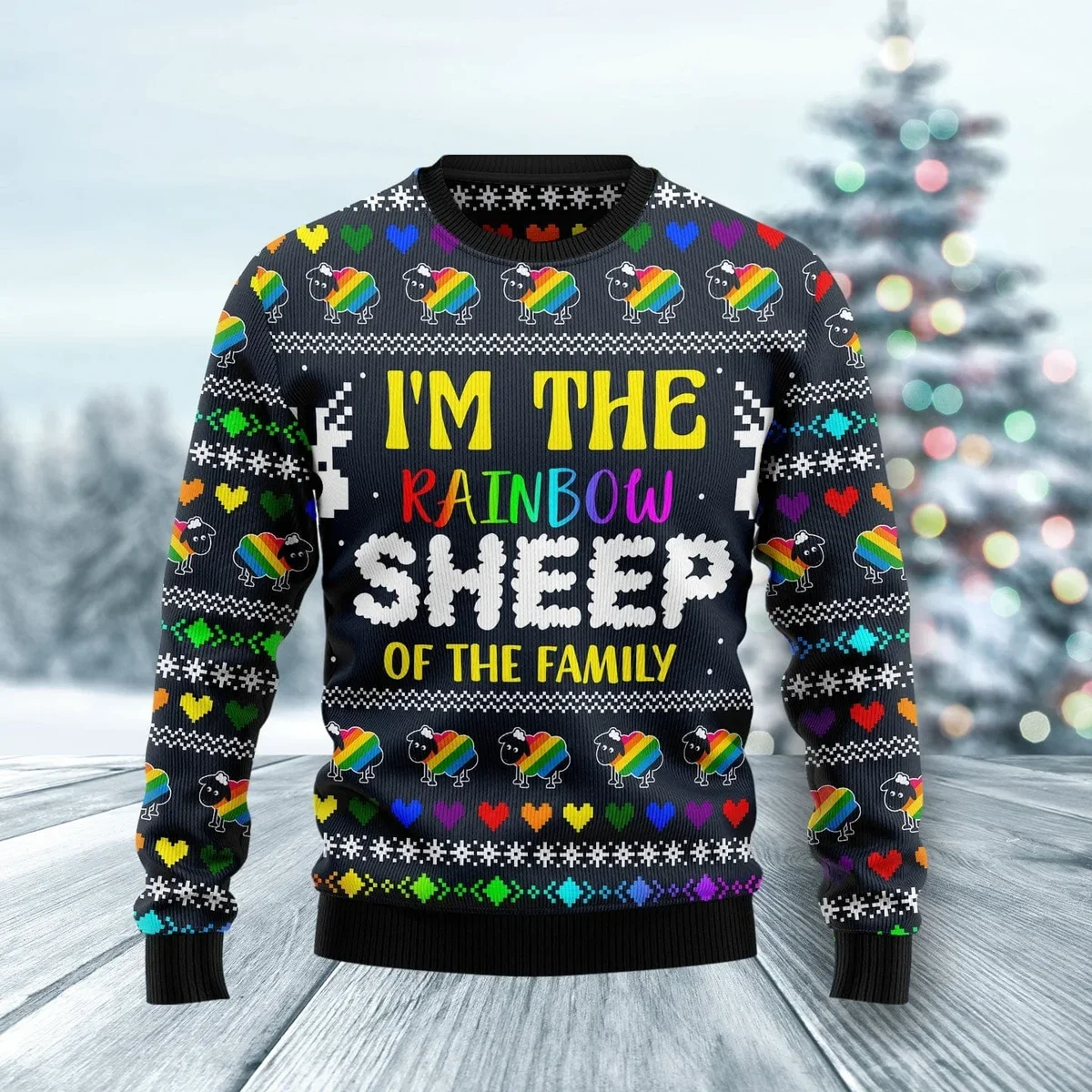 I Am The Rainbow Sheep Of Family Ugly Christmas Sweater Xmas Outfit Gifts For Sheep Lovers